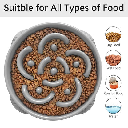 MateeyLife Large Slow Feeder Dog Bowls 2PCS, Anti-Choking Puzzle Dog Food Bowls, Anti-Slip Interactive Feeding Slow Down Eating, Bloat Stop Maze Dishes for Large Breeds 4 Cups Gray&Black