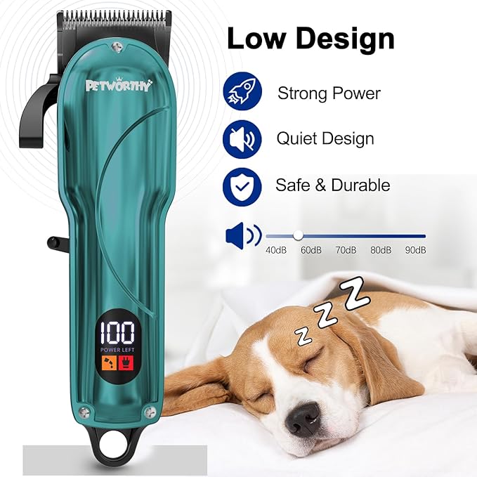 Quiet Dog Grooming Kit - 2000mAh Dog Clippers for Grooming Dog Grooming Clippers for Heavy Thick Hair Coats Waterproof Rechargeable Cordless Clippers Safe and Easy to Clean Home Pet Grooming