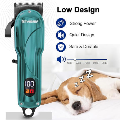 Quiet Dog Grooming Kit - 2000mAh Dog Clippers for Grooming Dog Grooming Clippers for Heavy Thick Hair Coats Waterproof Rechargeable Cordless Clippers Safe and Easy to Clean Home Pet Grooming