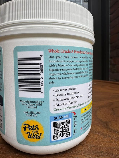Pets Gone Wild | Raw Goat Milk Powder | Non-GMO & Picky Eater Friendly | Nutritional Food Topper for Cats & Dogs | 250 g