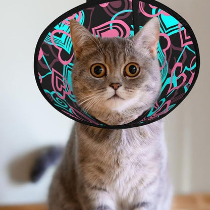 Adjustable Dog Cones Abstract Love Hearts Pattern, Lightweight Soft Recovery Collar for Small Medium Large Dogs and Cats After Surgery, Protective Cone Alternative, Elizabethan Collar