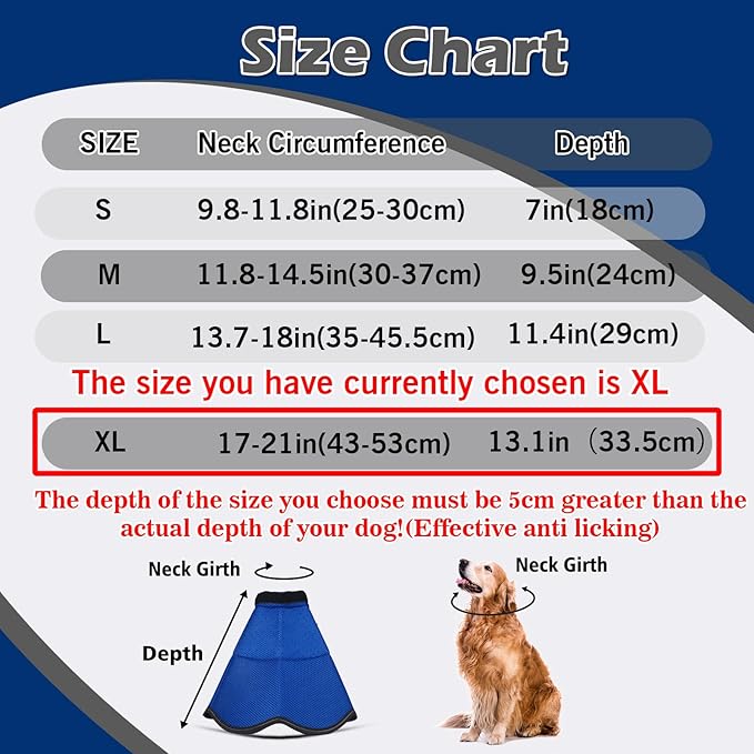 Hard & Heavy Plastic Dog Cone Collar Alternative for Extra Large Dogs (Adult Lab Golden GSD), Adjustable Elizabethan Protective Cone for Healing, Comfortable Recovery Collar Cone of Shame Anti-Lick