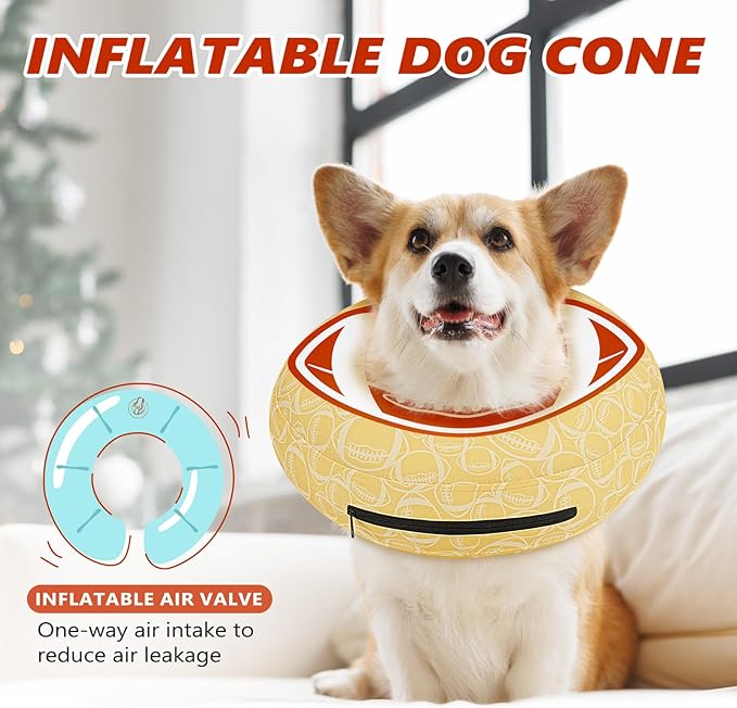 Inflatable Dog Cone Collar to Stop Licking, Soft Neck Donut Collar After Surgery, Adjustable Recovery Cone for Small Medium Large Dogs (Rugby,XL)