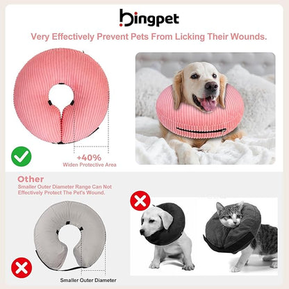BINGPET Inflatable Dog Cone Collar Alternative After Surgery,Soft Recovery Cone for Dogs to Stop Licking,Dogs Blow up Protective Neck Donut ECollars Adjustable for Large Medium Small Puppy Pet, Pink L