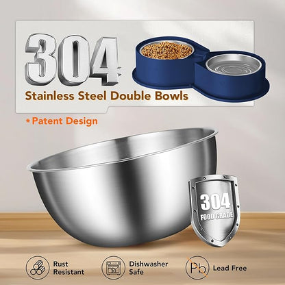 Newget Stainless Steel Dog Bowl Set, 304 Metal Dual Food & Water Bowls for Dogs & Cats, Large Capacity Pet Feeder, Anti-Skid Dog Dish for Small/Medium/Large Pets