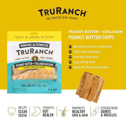 TRURANCH Collagen Chips - Collagen Dog Treats - Long Lasting Healthy Joint Support - Rawhide Alternative Chips - Skin & Coat Health - Made with Real Peanut Butter, Value Pack, 3 Bag, 1.5 lbs