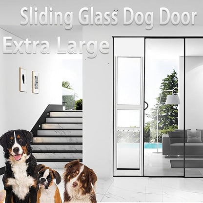 XLarge Dog Door for Sliding Glass Doors Adjustable 75.79“ to 81.5” All Metal Framed Lockable Panel Extra Large Dog Door for Sliding Glass Door Easy Installation and Durable Design
