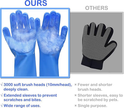 Pet Grooming Gloves, Dog Washing Gloves with High-Density Teeth, Heat Resistant Silicone Cat Hair Remover with Enhanced Five Finger Design, Bathing and Massaging for Dogs and Cats