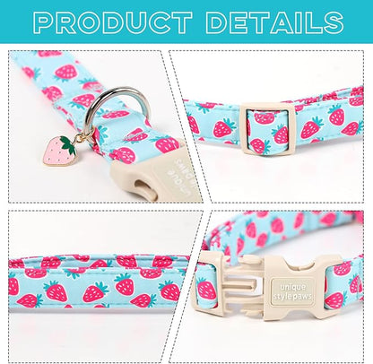 Unique style paws Dog Collar Plastic Buckle with Pendant Puppy Collar for Spring Summer Blue Strawberry for Small Medium Large Boys Girls Dogs