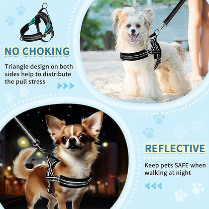 SlowTon No Pull Small Dog Harness and Leash Set, Puppy Soft Vest Harness Neck & Chest Adjustable, Reflective Lightweight Harness & Anti-Twist Pet Lead Combo for Small Medium Dogs (Black, XS)