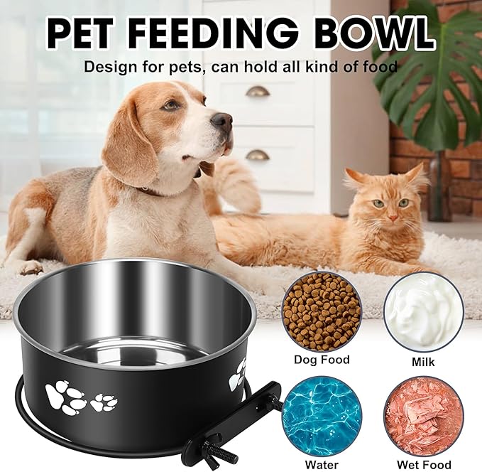Kennel Water Bowl Hanging, ShineMe 2 Pack Stainless Steel Food and Water Bowl for Dog Cage, Crate, Kennel Bowls Mountable for Medium and Small Dogs, Cats, Pets (6.2x2.6” & 5.5x2.4”)