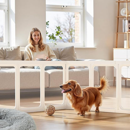 Clear Acrylic Dog Playpen - 50 x 30.4 Inch, 24" H 10 Planes Transparent Dog Fence Indoor, Sturdy Pet Pen for Puppy/Small Dog/Rabbit/Pig, Easy Assemble & Cleaning Plastic Whelping Box Enclosure, White