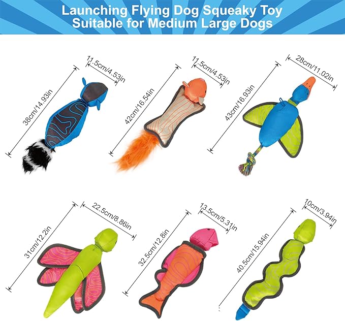 Blue Raccoon Oxford Launching Flying Dog Toy Slingshot Chase Fetch Training Interactive Dog Toy Durable Stuffed Animal Dog Squeaky Toy for Medium Large Dogs Toy Gift 38cm/14.96in