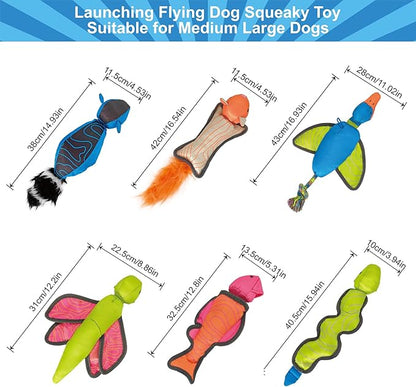 Blue Raccoon Oxford Launching Flying Dog Toy Slingshot Chase Fetch Training Interactive Dog Toy Durable Stuffed Animal Dog Squeaky Toy for Medium Large Dogs Toy Gift 38cm/14.96in