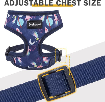SCENEREAL Small Dog Harness Collar and Leash Set, Adjustable No Pull Pet Harnesses, No Chock Soft Mesh Vest for Doggie Puppy Medium Dogs Cats Girl or Boy,Chihuahua, Yorkie, Outdoor Walking