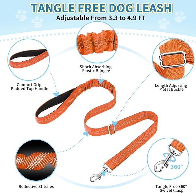 Lukovee No Pull Dog Harness and Leash Set, Soft Padded Small Dog Harness, Neck & Chest Adjustable Reflective Vest Puppy Harness with 4ft Lightweight Anti-Twist Dog Leash for Small Dogs (Orange, XXS)