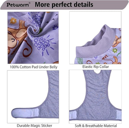 PetWarm Recovery Suit for Dogs, Dog Surgical Recovery Suit Female and Male, Dog Onesie for Surgery, Anti-Licking Dog Surgery Recovery Suit, Monkey Pattern, Grey, XS