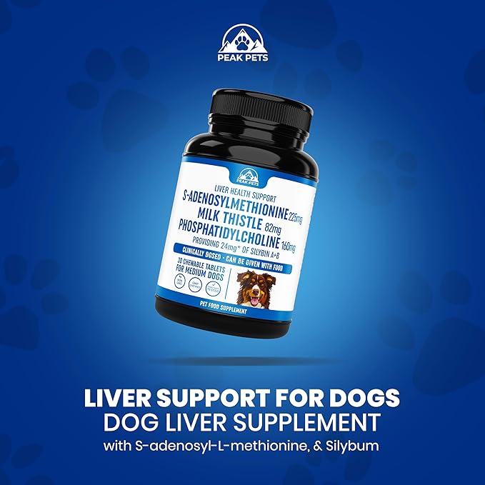 Liver Support Supplement for Medium Dogs with Silymarin (SAMe & Silybin) S-Adenosyl-L-methionine (SAM-e) & Silybum (Milk Thistle) Dog Liver Supplement - 3rd Party Tested, Non GMO - 30 Chewable Tablets