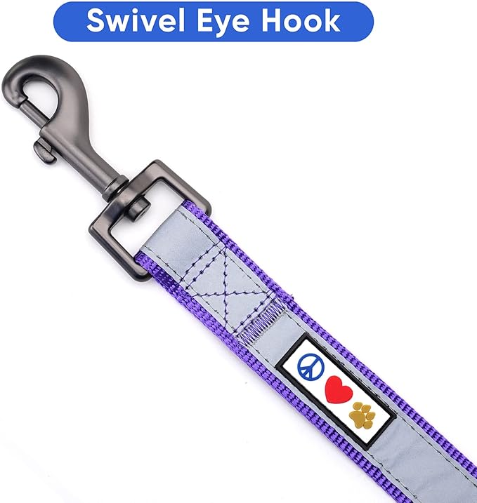 Pawtitas 6 FT Padded Dog Leash with Comfortable Neoprene Padding Handle - Purple Lead | Medium Reflective Dog Leash with Highly Reflective Band Perfect for Medium and Large Dogs and Puppies.