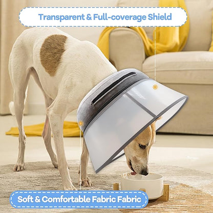 2-in-1 Upgraded Inflatable Dog Cone Collar with Detachable Anti-Licking Shield, Soft Adjustable Elizabethan Collar for Dogs After Surgery (XL, Grey)