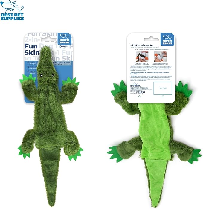 Best Pet Supplies 2-in-1 Stuffless Squeaky Dog Toys with Soft, Durable Fabric for Small, Medium, and Large Pets, No Stuffing for Indoor Play, Holds a Plastic Bottle - Alligator, Large (Pack of 3)
