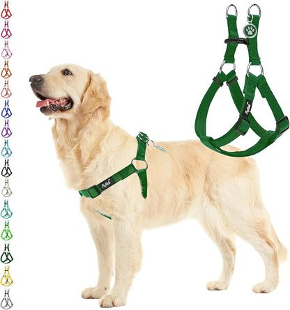 PUPTECK No Pull Dog Harness Soft Adjustable Basic Nylon Step in Puppy Vest Outdoor Walking with ID Tag, Blackish Green, M