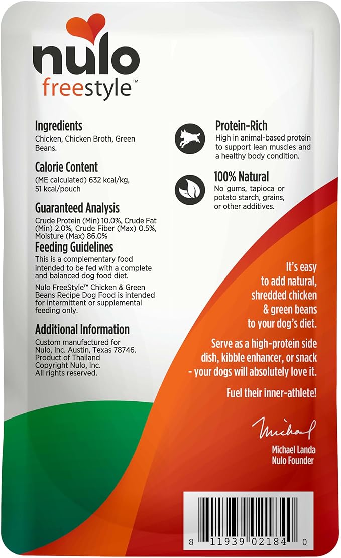 Nulo Freestyle Chicken & Green Beans in Broth Real Meat Dog Food Topper, 2.8 Ounce (Pack of 24)