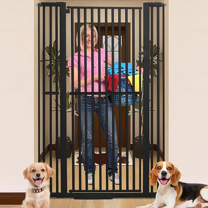 SHYUJAJIE 71 Inch Extra Tall Pet Gate for Cats, 29.5-43" Adjustable Wide Dog Gates, Pressure Mounted Walk Through Tall Cat Gate for Doorways,Hallway,Stairs,House（Black）