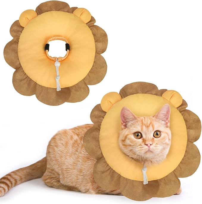 BEAUTYZOO Cat Cone Collars Soft, Cat Recovery E Collars After Surgery to Stop Licking, Adjustable Elizabeth Circle Collar Cute Pet Donut Pillow for Cats Kitten Small Dogs, Lion M