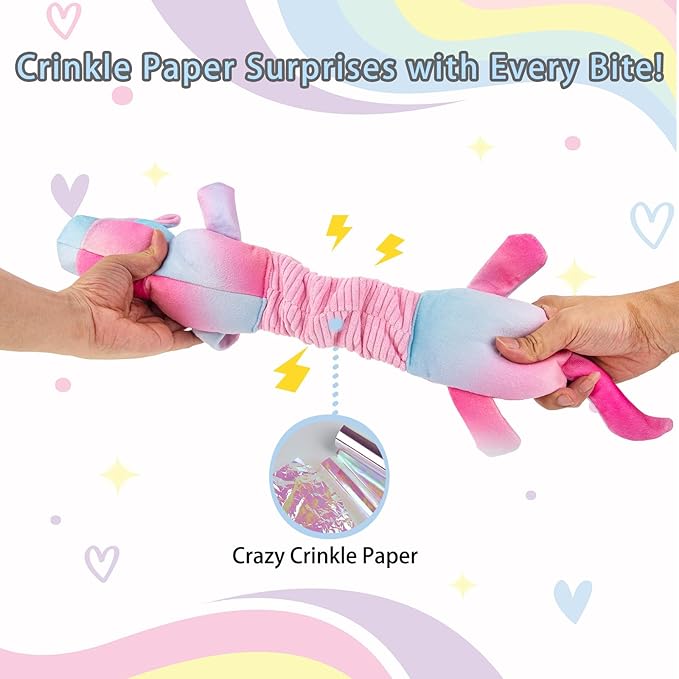lilfrd Squeaky Crinkle Plush Unicorn Dog Toys, Dog Toys to Keep Them Busy, Tug of War & Pull Toys for Small, Medium Dogs Puppy