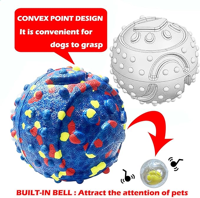 CAISHOW 2Pack Dog Ball Squeak Toys Indestructible Dog Ball Float On Water Fetch Bouncy Durable Solid Rubber Ball for Puppy Small and Medium Dogs Playing Toys (Bell Ball 2Pcs)