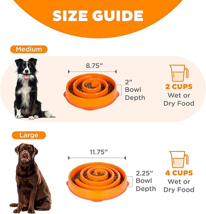 Outward Hound Fun Feeder Slo Bowl – Medium 2‑Cup Capacity, Slow Feeding, Small to Medium Dogs & Cats, Non-Slip, Orange, Swirl Pattern