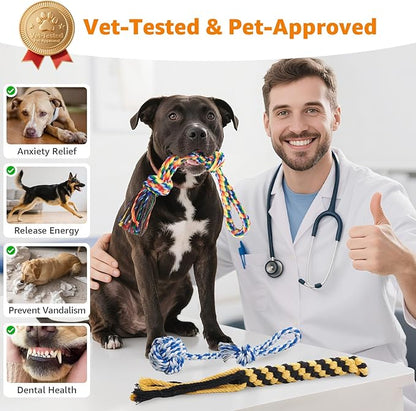 Heavy Duty Dog Rope Toys for Aggressive Chewers - 3 Packs Indestructible Cotton Dog Chew Toys for Small Medium Breed - Exercise Interactive Tug of War Dog Toy for Boredom, Teeth Clean(Miax Colors)
