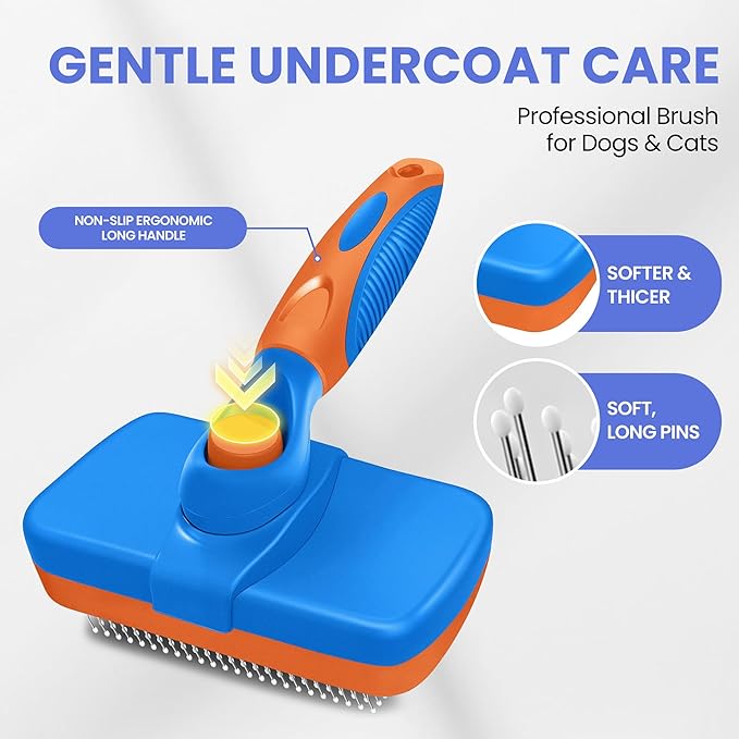 Self Cleaning Shedding Brush - 5-in-1 Professional Pet Grooming Kit Skin Friendly Grooming Tool for Dogs, Cats, and Puppies, Deshedding and Hair Removal for Long and Short Haired Pets,（Blue-Orange）