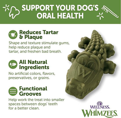 Whimzees Wellness Alligator Dog Dental Treat, Chews, Freshens Breath, Large Size, 12.7 oz Bag, 6 Count
