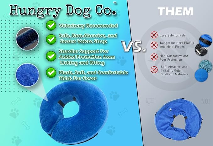 Hungry Dog Co.- Premium Inflatable Dog Collar for Dogs and Cats - Helps in Pet Recovery - Comfortable and Safe for Your Pet - Soft E-Collar – Blue, Large (12”- 18” Neck)