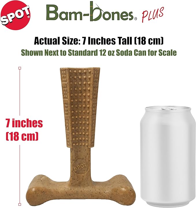 SPOT Bam-Bones Plus T-Bone, Bamboo Fiber & Nylon Dog Chew, Durable for Aggressive Chewers, Non-Splintering, for Adult Dogs & Teething Puppies Under 90lbs, 7in, Chicken Flavor