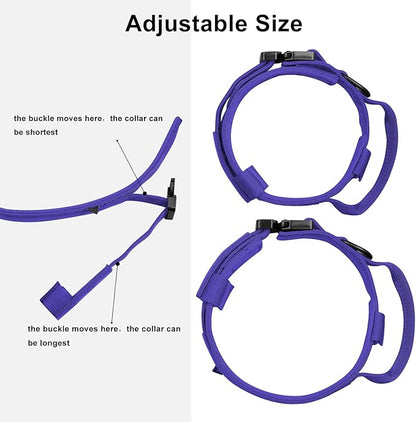 DAGANXI Tactical Dog Collar, Adjustable Military Training Nylon Dog Collar with Control Handle and Heavy Metal Buckle for Medium and Large Dogs, with Patches and Airtags Case (Purple, XL)