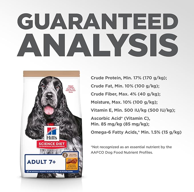 Hill's Science Diet Adult 7+ No Corn, Wheat or Soy Dry Dog Food, Chicken & Brown Rice, 30 lb. Bag