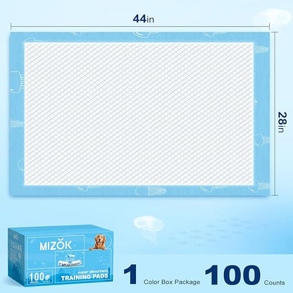 MIZOK Dog Pee Pads 28x44in Dog Pads XXL Super Absorbent Up to 12 Cups Marine Scented Odor-Control Pee Pads with Jellyfish Pattern, Quick Dry & Leak-Proof (100 Counts)