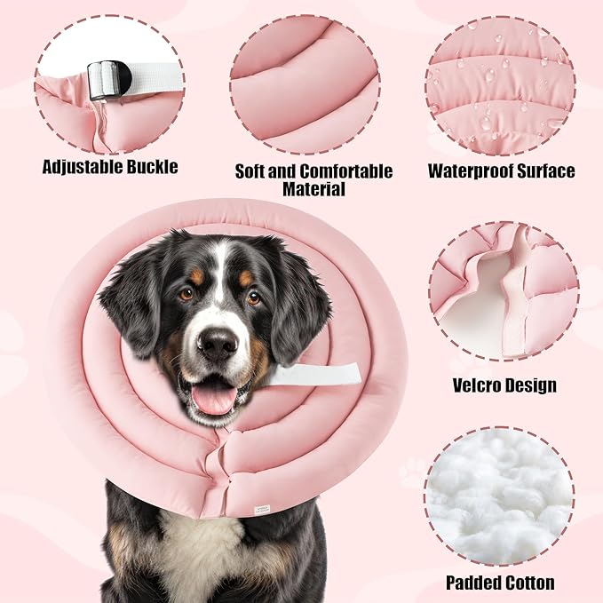 Soft Dog Cone Collar - Adjustable Recovery Cone for Large Dogs After Surgery to Stop Licking, Waterproof Elizabethan Protective Neck Donut Collar Alternative for Pet (Pink, 2XL)