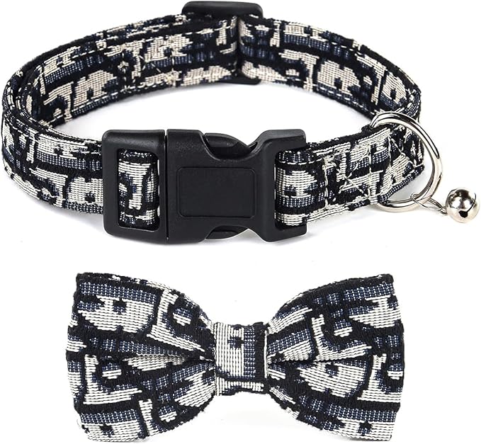Bowtie Collars for Big Dogs, Elegant Dog Bow Tie Collars, Dog Collars with Bowtie Adjustable 15.7"-20.9", Black, L