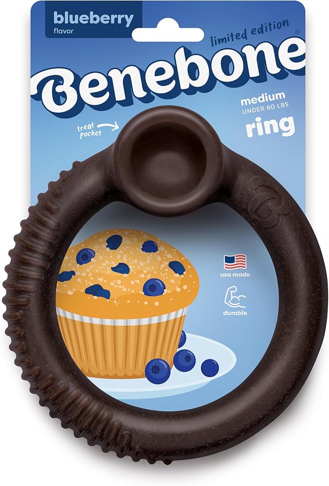 Benebone Ring Durable Dog Chew Toy for Aggressive Chewers – Limited Edition Blueberry Flavor, Medium