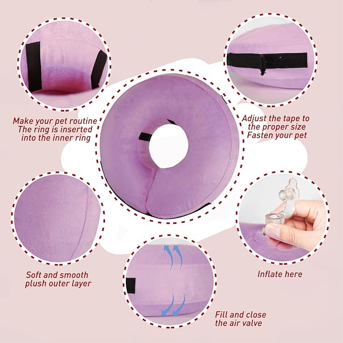 Inflatable Dog Cone Collar-Soft Protective Cone for Dogs After Surgery,Dog Donut Collar for Large Medium Small Dogs and Cats (Purple,Small)