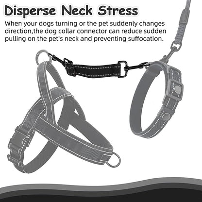 YUEPET Dog Safety Collar Clips 2 Pack Adjustable Prong Collar Backup Clips Reflective Double Ended Backup Clasp Leash Connector for Dog Harness to Collar Safety Clip(Trapezoid Black*2)