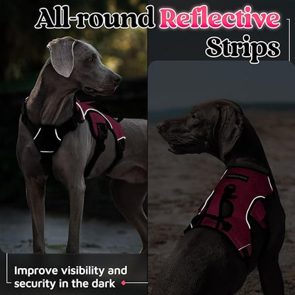 rabbitgoo Escape Proof Dog Harness, Soft Padded Full Body Pet Harness, Reflective Adjustable No Pull Vest with Lift Handle and Leash Clip for Large Dogs Walking Hiking Training, M, Pink