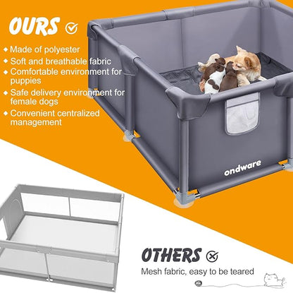 Whelping Box for Dogs and Puppies, 48×48×18 in Whelping Supplies with Waterproof Whelping Pad for Medium Small Dogs