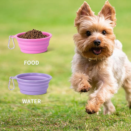 SLSON Collapsible Dog Bowl, 2Pack Macaron Color Pet Travel Bowls Silicone Foldable Water Feeder Dish for Small to Large Dogs Cat Walking Hiking Camping (Macaron Rose and Violet, Small)