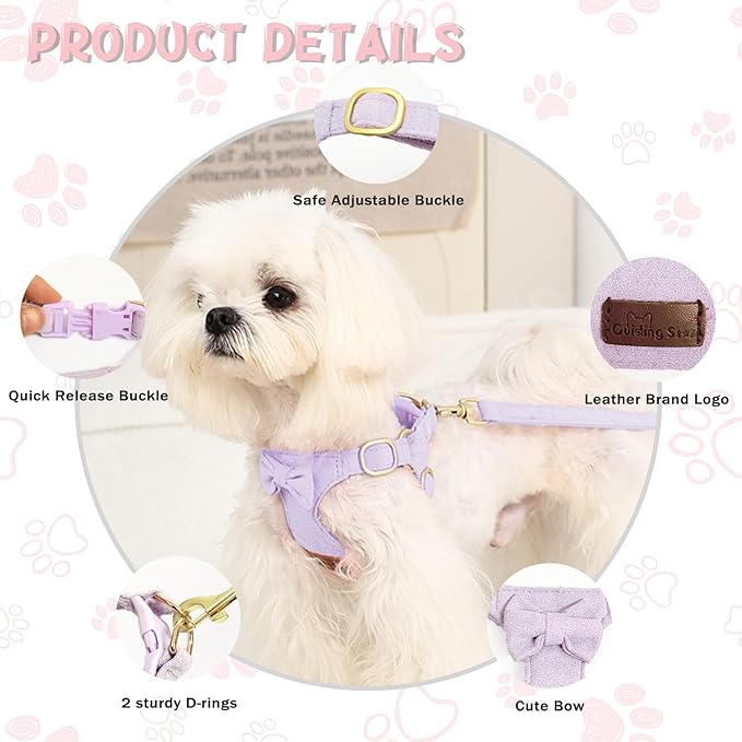 Guiding Star Dog Harness Small Sized Dog with Multifunction Leash, No Pull Puppy Dog Harness and Leash Set Training, Cute Soft Adjustable Dog Walking Harness Pet Vest Harness (Purple-XS)