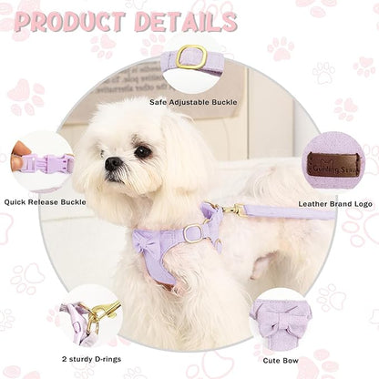 Guiding Star Dog Harness Small Sized Dog with Multifunction Leash, No Pull Puppy Dog Harness and Leash Set Training, Cute Soft Adjustable Dog Walking Harness Pet Vest Harness (Purple-XS)